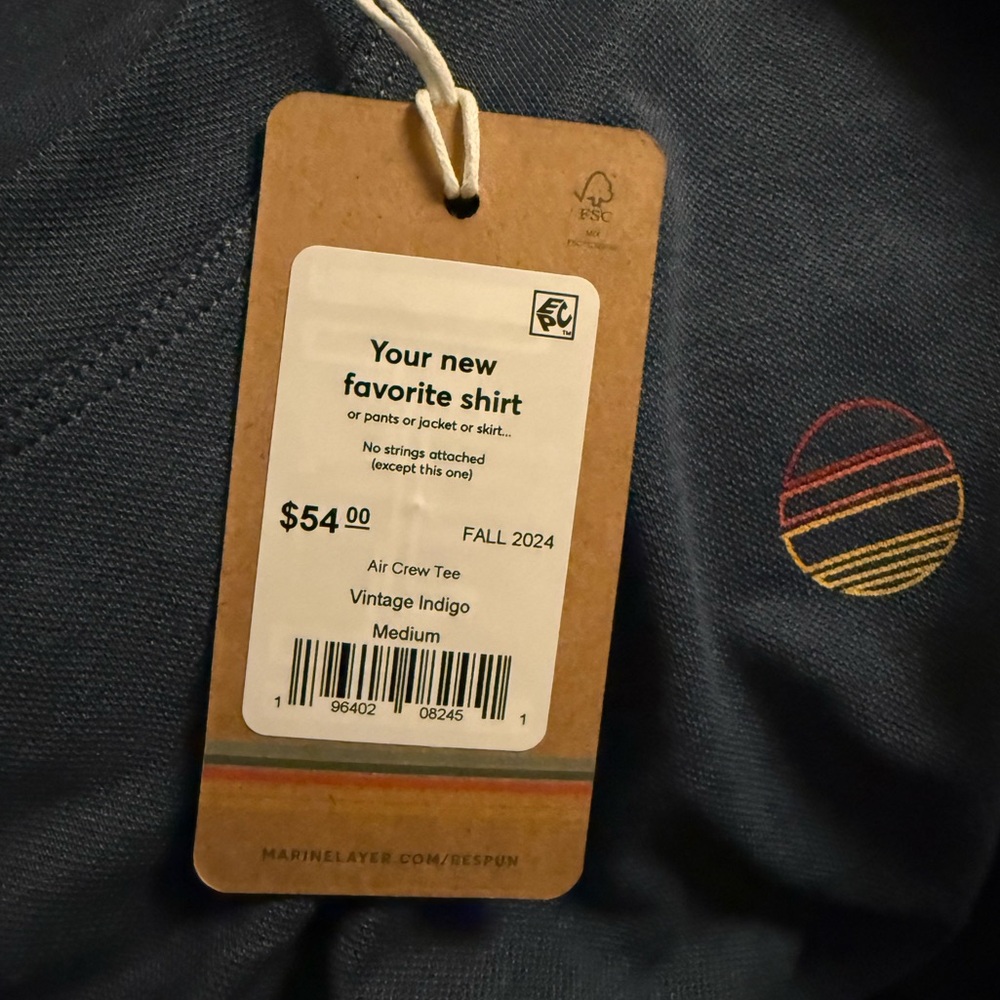 Marine Layer Re-Spun NWT Ultra-Soft "Air Crew Tee" in Vintage Indigo - Picture 6 of 8